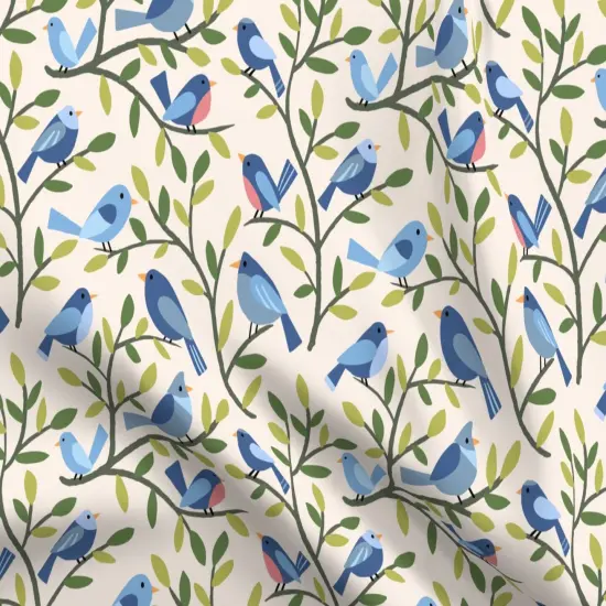 Various Fabrics by the Yard or Fat Quarter Blue Birds Leaves Nature Forest Woodland Backyard Custom Printed Fabric by Spoonflower {5}