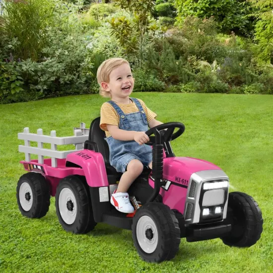 Iron Ride-On Tractor with Trailer, Music and Safety for Kids Pink {4}