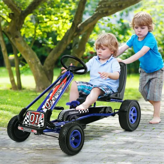 4 Wheels Kids Ride On Pedal Powered Bike Go Kart Racer Car Outdoor Play Toy Blue {4}
