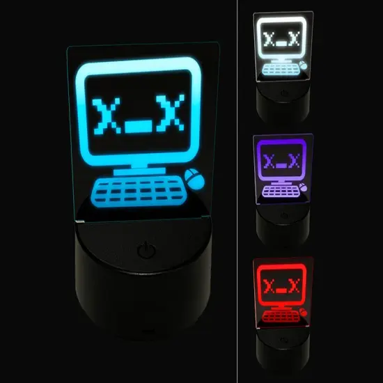 Dead Kawaii Computer Face Emoticon 3D Illusion LED Night Light Sign Nightstand Desk Lamp {1}