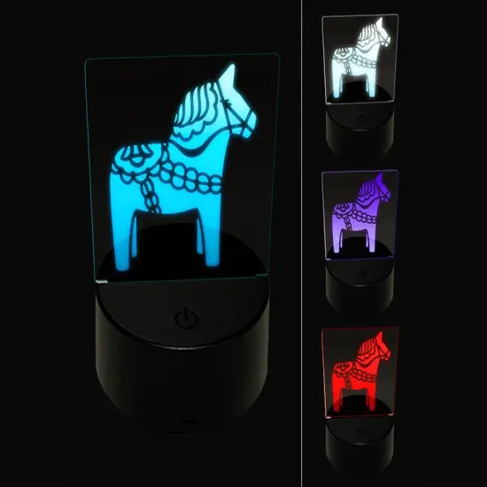 Swedish Dala Dalecarlian Horse 3D Illusion LED Night Light Sign Nightstand Desk Lamp {1}