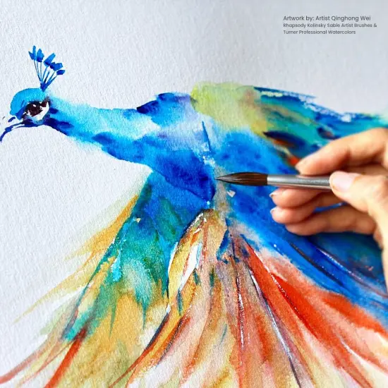 Creative Mark Rhapsody Kolinsky Sable Brushes for Professional Watercolorists- Round Precision Set of 4 Excellent Spring, Full Belly, Split-Proof Points, Chrome Ferrules, Short Handle, English Sizing {5}