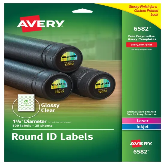 Avery Glossy Clear Round Labels, Sure Feed Technology, Permanent Adhesive, 1-5/8" Diameter, 500 Labels (6582) {1}