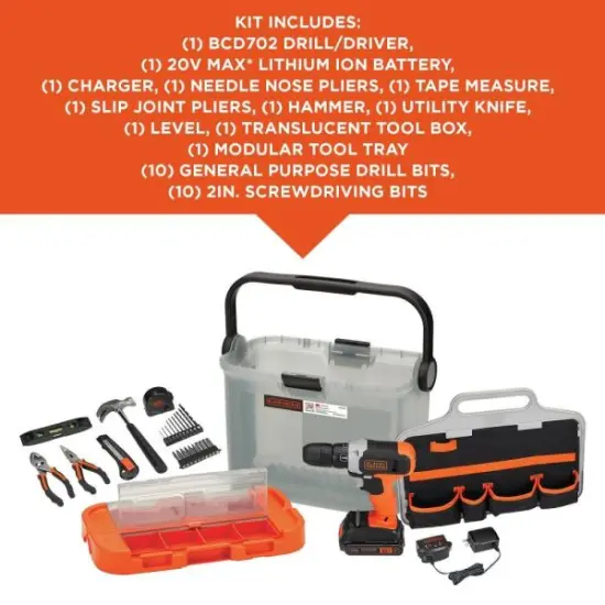BLACK+DECKER 20V MAX* Cordless Drill With 28-Piece Home Project Kit (BCKSB29C1) {2}