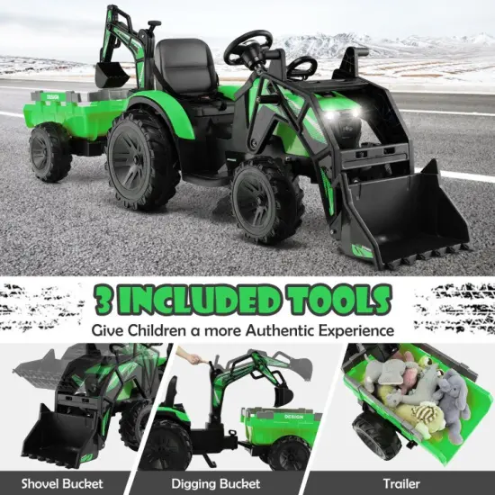 Steel Electric Excavator with RC, 3-in-1 Function, Music and Safety Features for Kids Green {6}