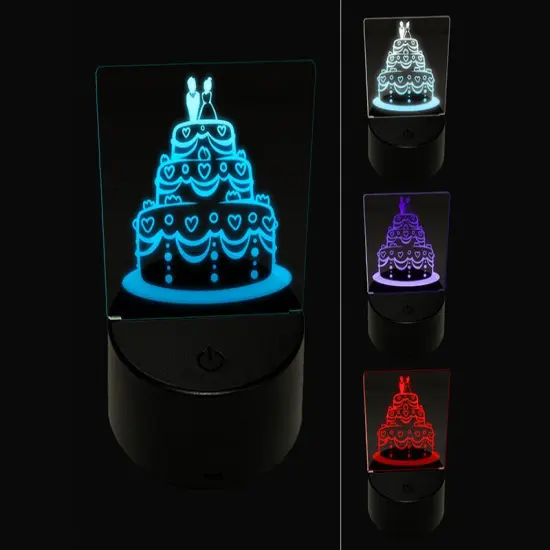 Wedding Cake with Bride and Groom 3D Illusion LED Night Light Sign Nightstand Desk Lamp {1}