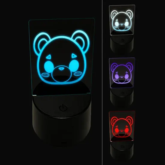 Charming Kawaii Chibi Bear Face Blushing Cheeks 3D Illusion LED Night Light Sign Nightstand Desk Lamp {1}
