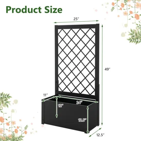 49 Inch Metal Raised Garden Bed with Trellis-Black {5}