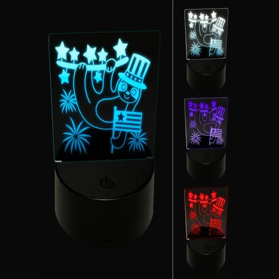 Patriotic Sloth July 4th Independence Day USA United States 3D Illusion LED Night Light Sign Nightstand Desk Lamp {1}