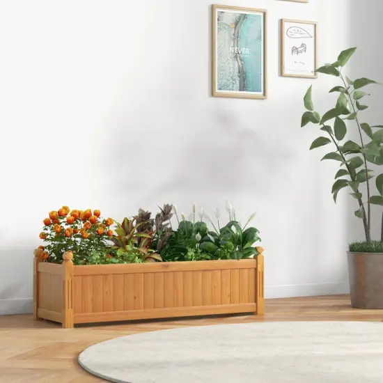 Wooden Rectangular Garden Bed with Drainage System-Natural {6}