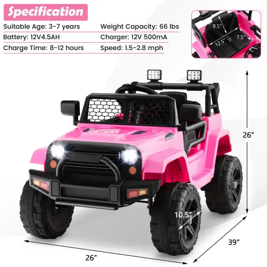 Kids Electric Ride-On Truck with Remote, Music and Safety Features Pink {2}
