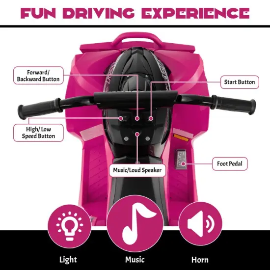 Kids Ride On ATV with Rechargeable Battery, Music and Anti-Slip Wheels Pink {6}