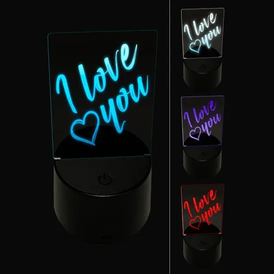 I Love You in English Heart 3D Illusion LED Night Light Sign Nightstand Desk Lamp {1}