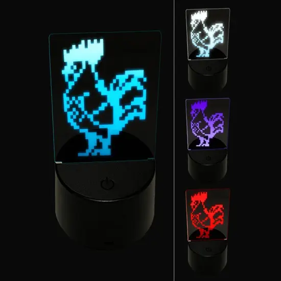Pixel Rooster Chicken 3D Illusion LED Night Light Sign Nightstand Desk Lamp {1}
