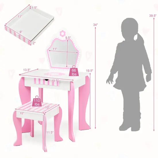 2-in-1 Toddler Vanity Set with Detachable Top and Cute Flower Patterns {2}