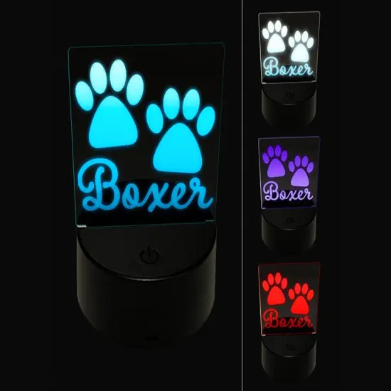 Boxer Dog Paw Prints Fun Text 3D Illusion LED Night Light Sign Nightstand Desk Lamp {1}