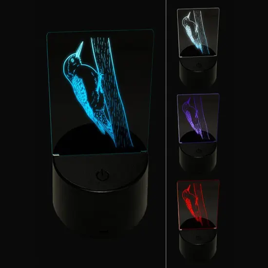 Red-Bellied Woodpecker Bird on Tree 3D Illusion LED Night Light Sign Nightstand Desk Lamp {1}