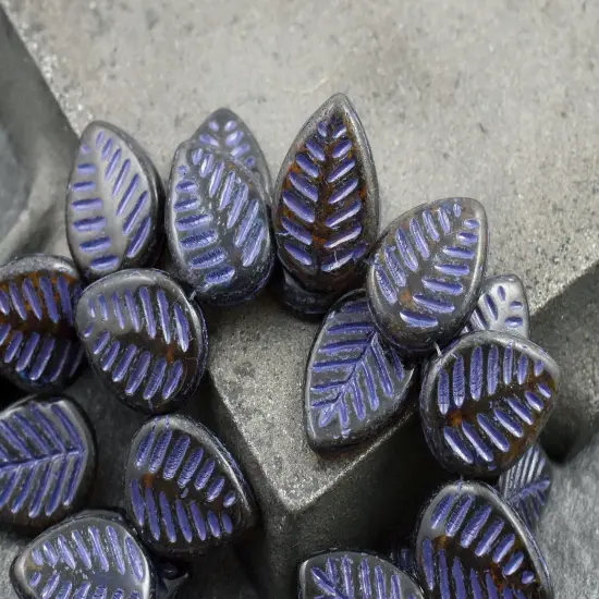 *15* 16x12mm Purple Washed Topaz Picasso Top Drilled Dogwood Leaf Beads {4}