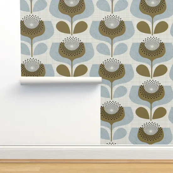 Peel & Stick Wallpaper 2FT Wide Neutral Botanical Geometric Flowers 70S Inspired Shapes Custom Removable Wallpaper by Spoonflower {2}