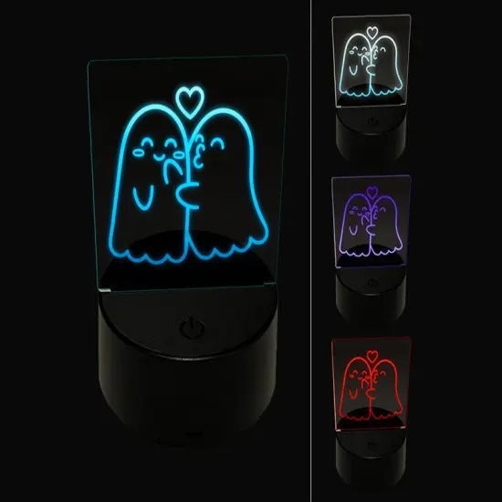 Two Ghosts in Love Kissy Face Halloween 3D Illusion LED Night Light Sign Nightstand Desk Lamp {1}