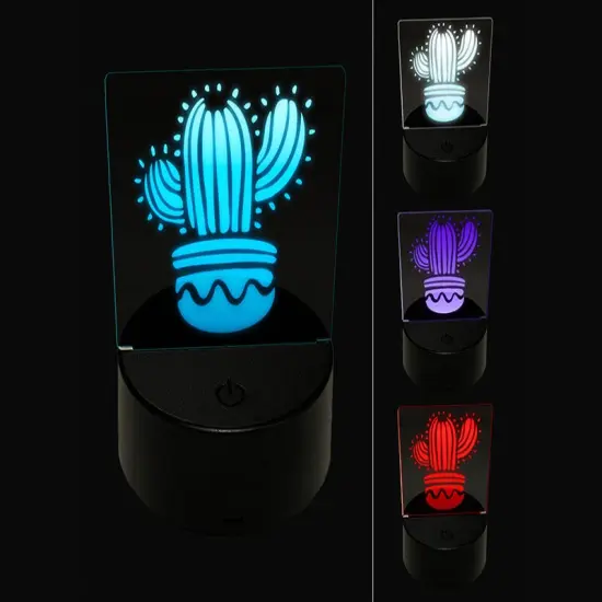 Potted Saguaro Cactus Succulent Plant 3D Illusion LED Night Light Sign Nightstand Desk Lamp {1}