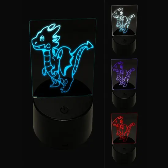Cute Kawaii Little Dragon 3D Illusion LED Night Light Sign Nightstand Desk Lamp {1}
