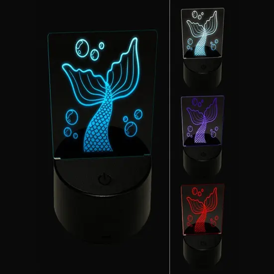 Mermaid Tail Swimming with Bubbles Ocean Sea 3D Illusion LED Night Light Sign Nightstand Desk Lamp {1}