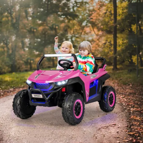 2-Seater Electric UTV Ride On Car with Safety Belt, Remote Control and Media Center Pink {4}