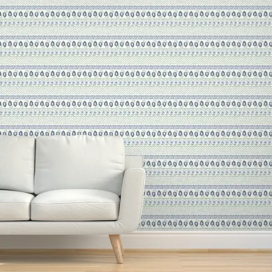 Pre-Pasted Wallpaper 2FT Wide Boho Stripe Paisley Floral French Provincial Clovers Grandmillennial Cottagecore Dots Blue Green Custom Pre-pasted Wallpaper by Spoonflower {5}