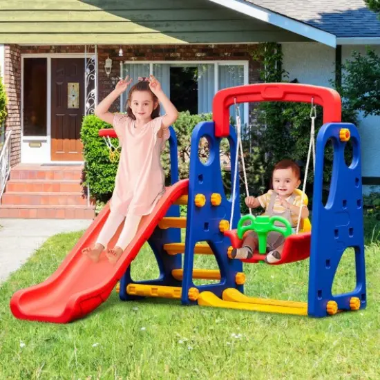 3-in-1 Junior Children Climber Slide Play-set with Basketball Hoop {3}