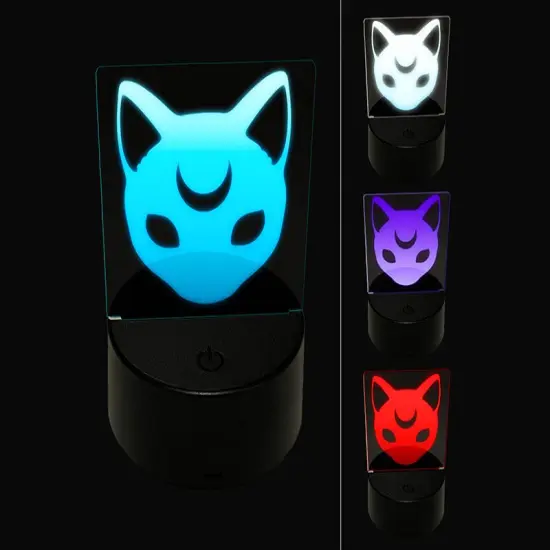 Witch Cat Head with Moon on Forehead 3D Illusion LED Night Light Sign Nightstand Desk Lamp {1}