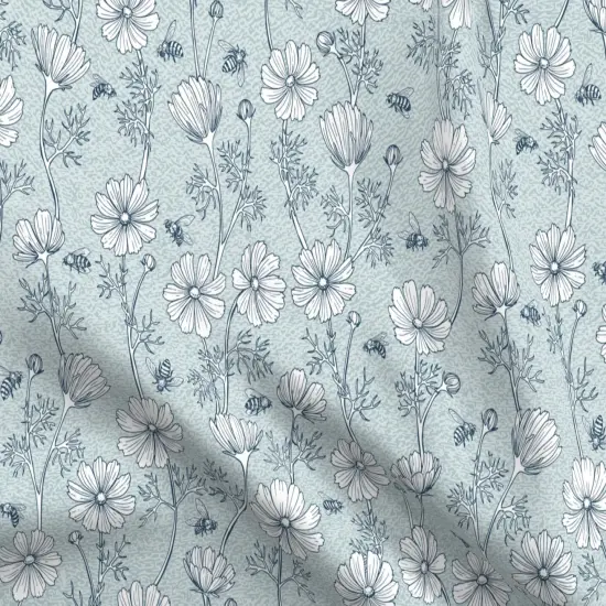 Various Fabrics by the Yard or Fat Quarter Bees And Flowers Blue Floral Hand Drawn Honey Bee Large Scale Custom Printed Fabric by Spoonflower {5}