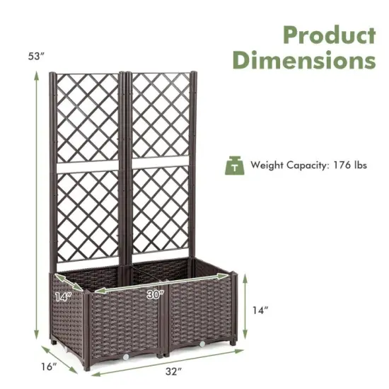 Raised Garden Bed with Trellis Planter Box for Climbing Plants-Brown {4}