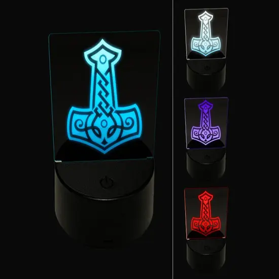 Mjolnir Symbol Norse Viking Hammer of Thor 3D Illusion LED Night Light Sign Nightstand Desk Lamp {1}