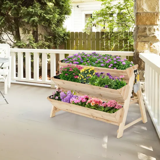 3 Tier Wooden Vertical Raised Garden Bed with Storage Shelf {4}
