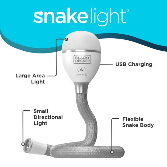BLACK+DECKER Snake Light, Work Light, 2 Settings, Flexible and Rechargeable (BDCFSL01) {3}