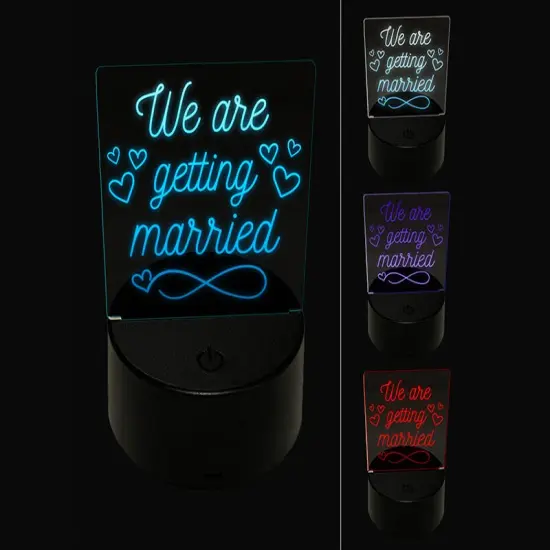 We Are Getting Married Wedding Hearts 3D Illusion LED Night Light Sign Nightstand Desk Lamp {1}