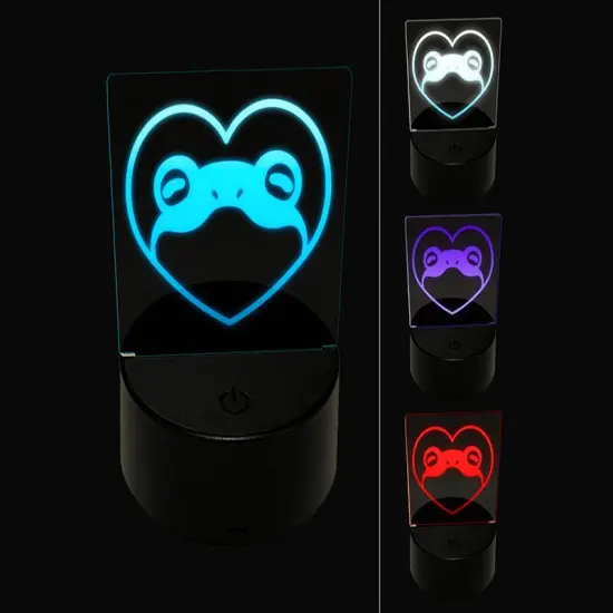 Frog Inside of Heart 3D Illusion LED Night Light Sign Nightstand Desk Lamp {1}