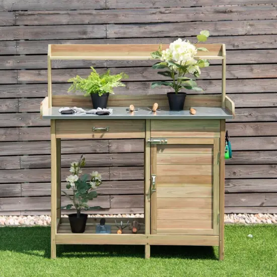 Outdoor Garden Wooden Work Station Potting Bench {6}