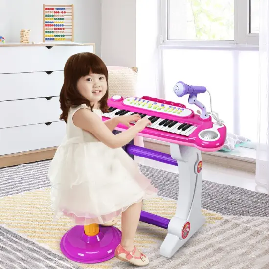 37 Key Electronic Keyboard Kids Toy Piano with a Training Function Pink {5}