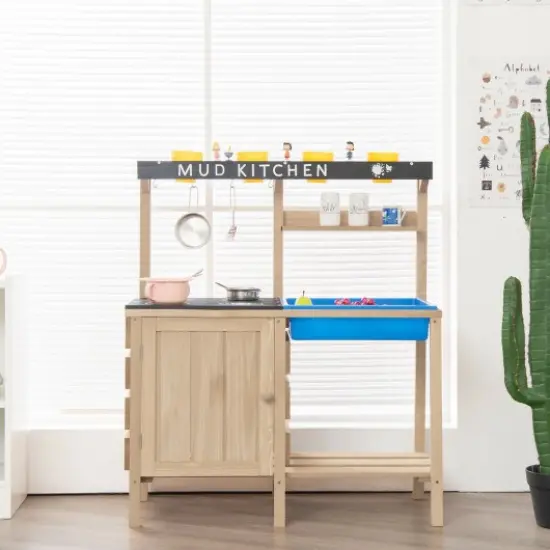 Outdoor Mud Kids Kitchen Playset Wooden Pretend Play Toy with Kitchenware {2}