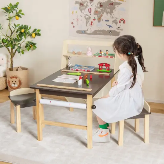Kids Art Table and Chairs Set with Paper Roll and Storage Bins {5}