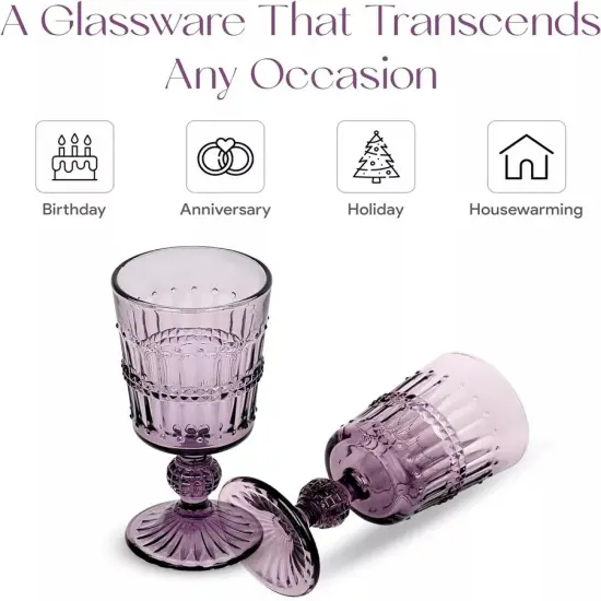 American Atelier Vintage Beaded Wine Glasses, Set of 4, 9 Oz Capacity - Purple {2}