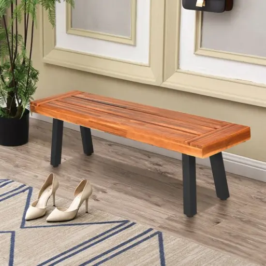 Acacia Wood Dining Bench Rustic Wood Outdoor Patio {1}