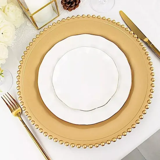 24 Gold 12" Round Beaded Rim Charger Plates {3}