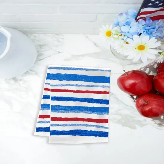 Patriotic Stripe 100% Cotton Kitchen Dishtowels Set of 2 - 4th of July {4}