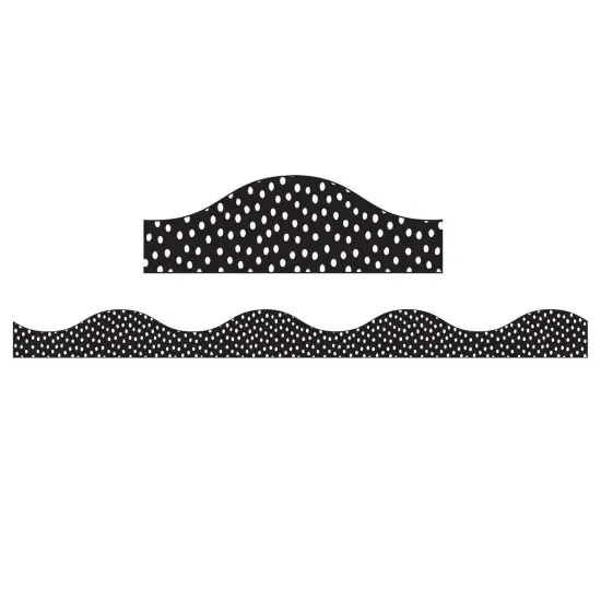 Magnetic Scallop Border, White Messy Dots on Black, 12 Feet Per Pack, 6 Packs {2}