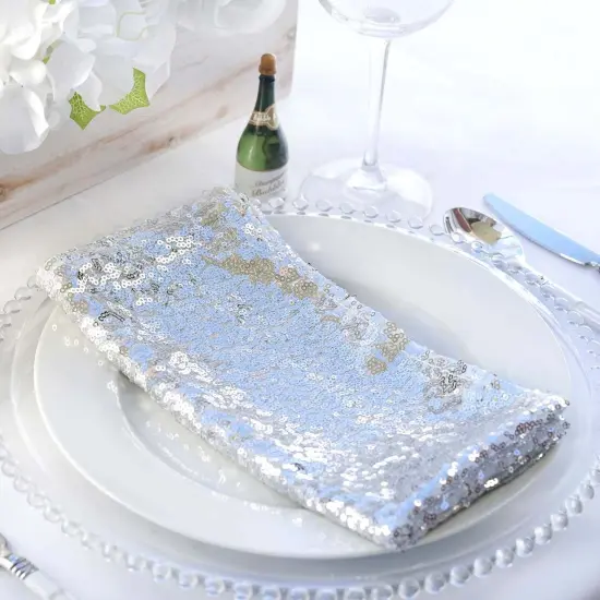 20" Sequined Napkin for Wedding Party Silver {3}