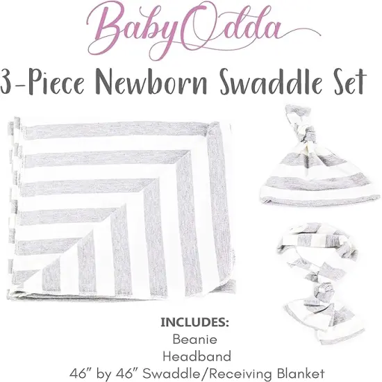 FabricLA Baby's Coming Home Swaddle Set with Blanket - 3 Pieces Grey stripe {1}