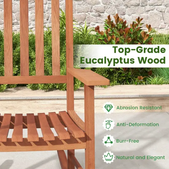 Eucalyptus Wood Rocker Chair With Stable And Safe Rocking Base For Garden {6}